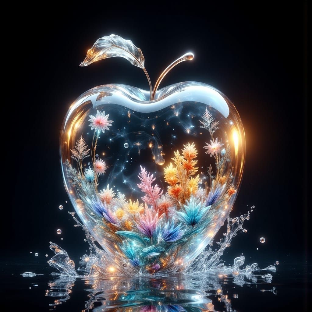 Crystal Apple with Underwater Oceans and Rainbow Light