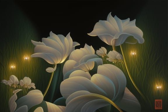 Fantasy Flowers at Night: Trending Artstation Artwork