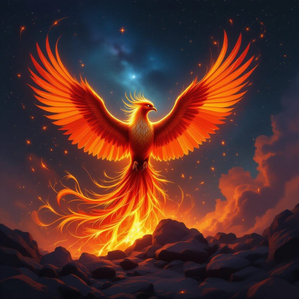 Fiery Phoenix Rising: An Epic Fantasy Concept Art