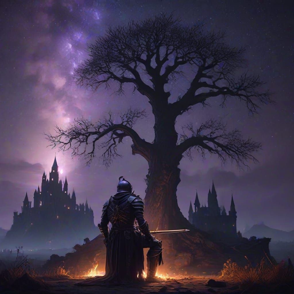 Gothic Knight Engages in Morbid Conversation with a Skeleton