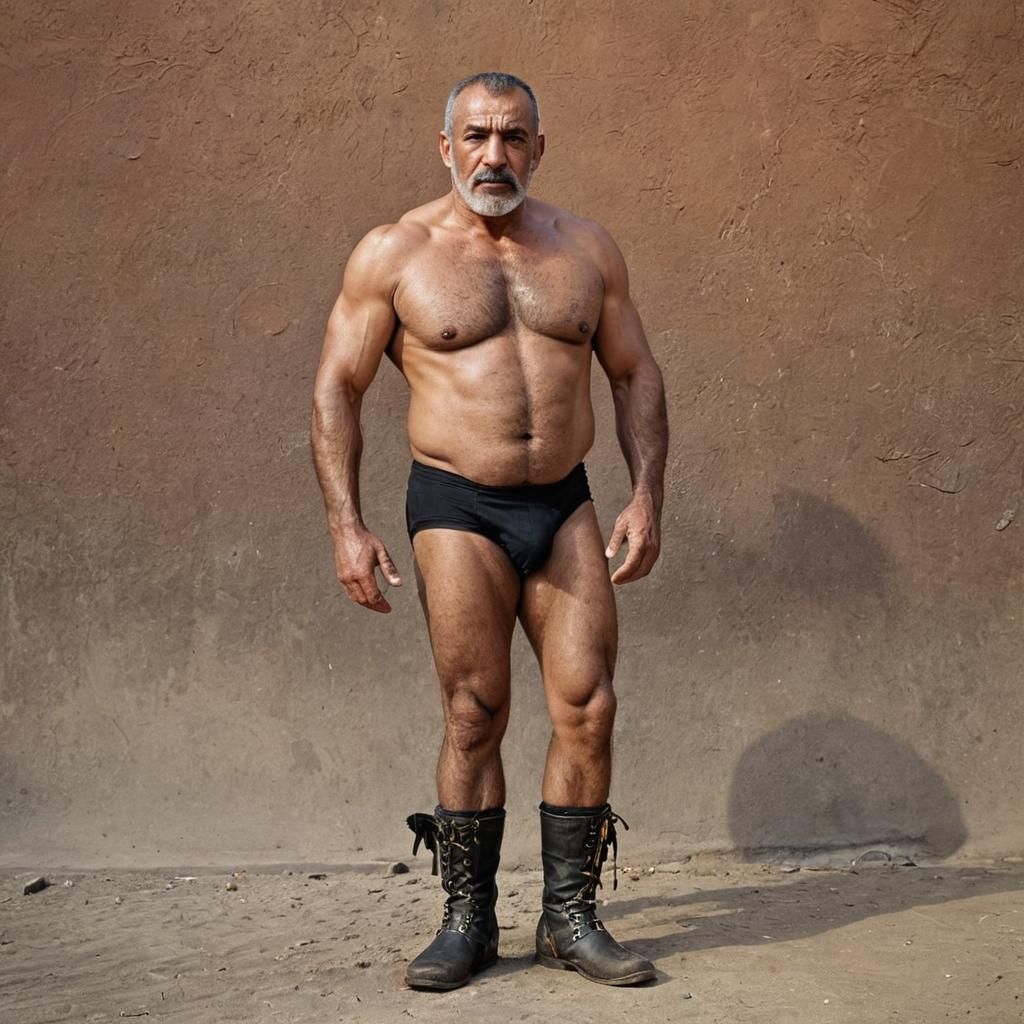 Powerful Moroccan Wrestler Portrait in High-Contrast Photogr...
