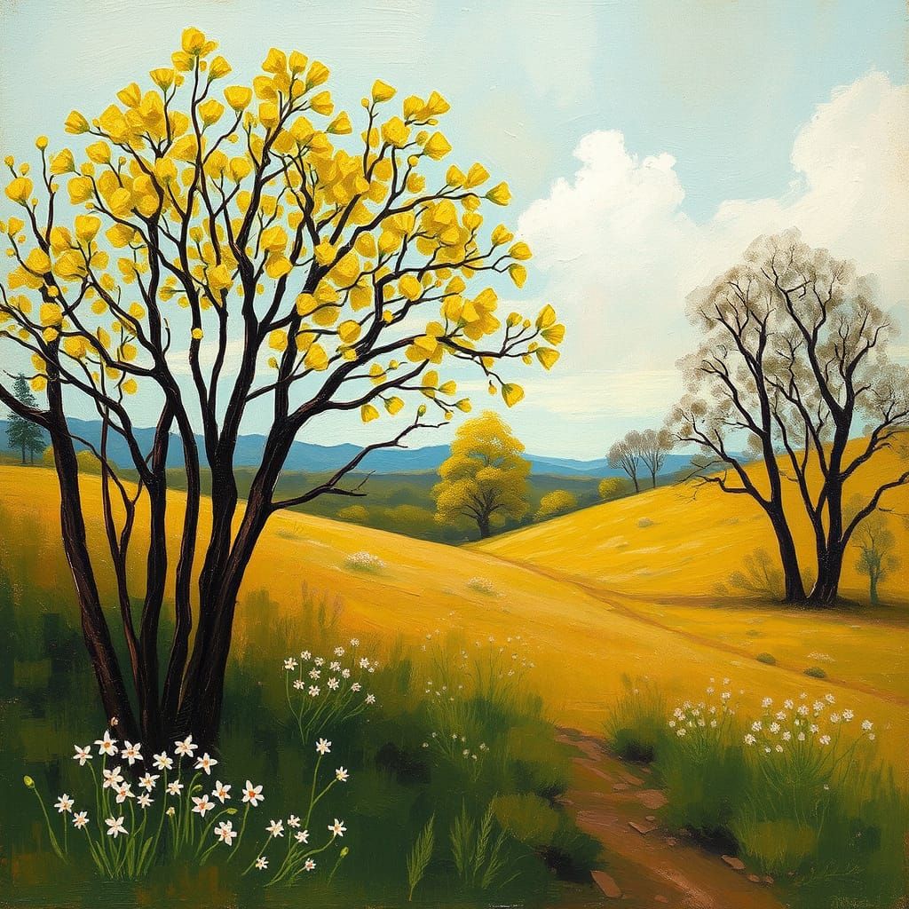 Whimsical Australian Tonalism Oil Painting Landscape