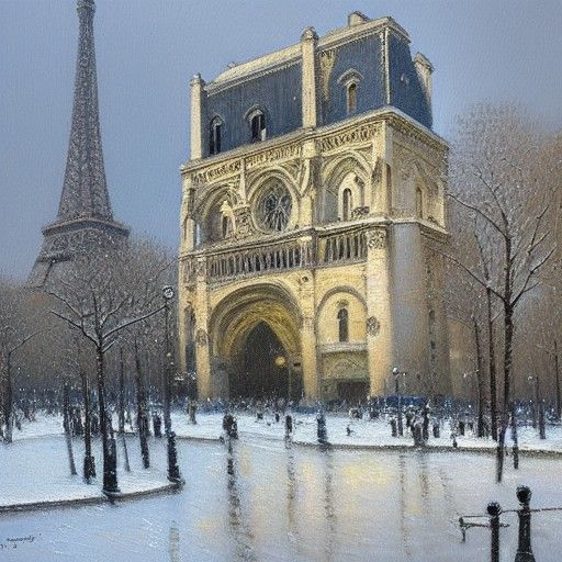 Winter in Paris as Oil Painting