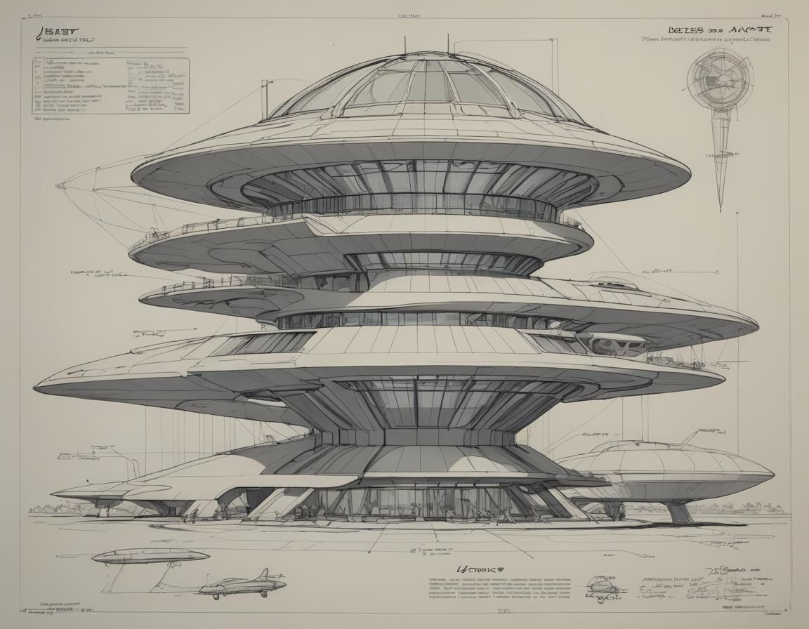 space age building, engineering drawing, specification notes