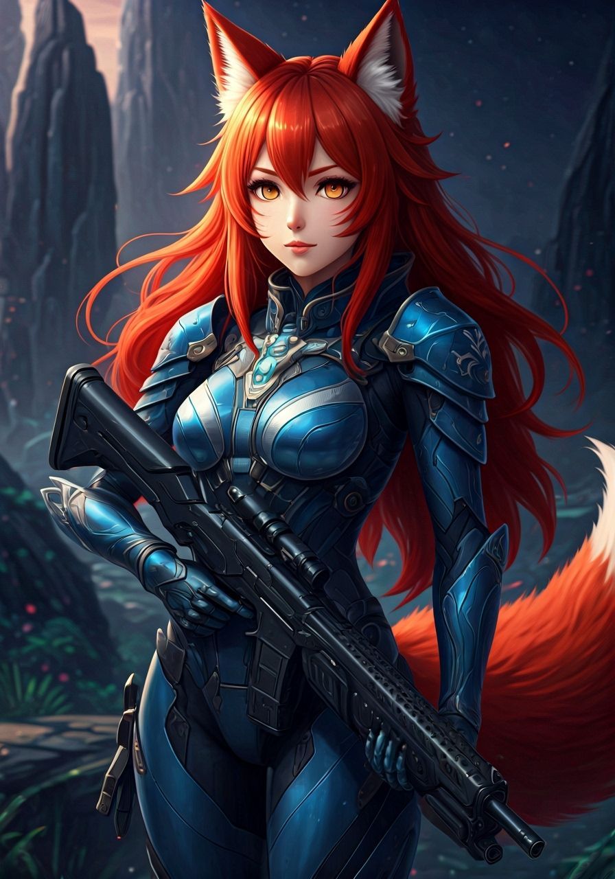 Cybernetic Kitsune Warrior on Alien World