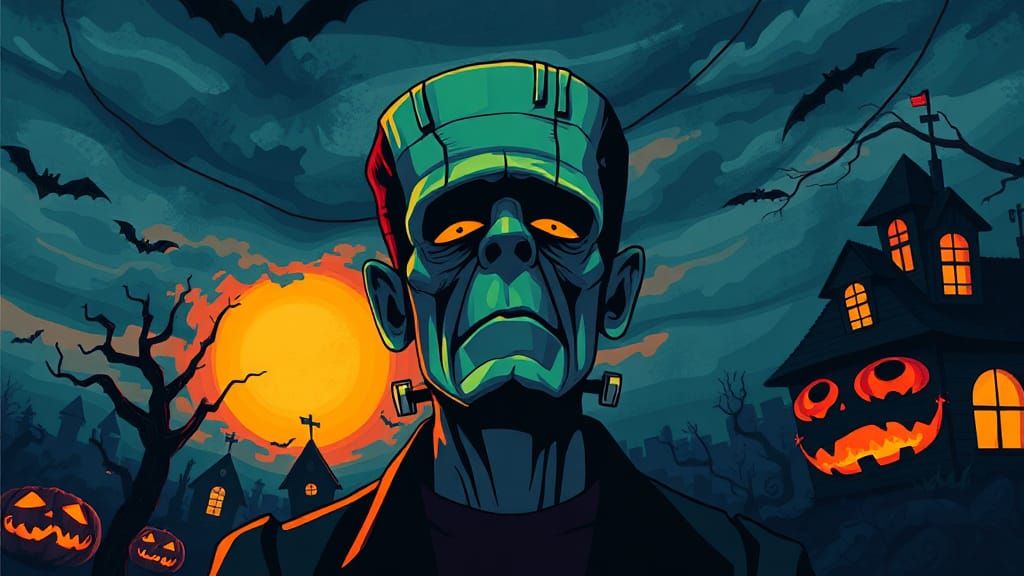 Cubist Frankenstein Cartoon Poster for Halloween
