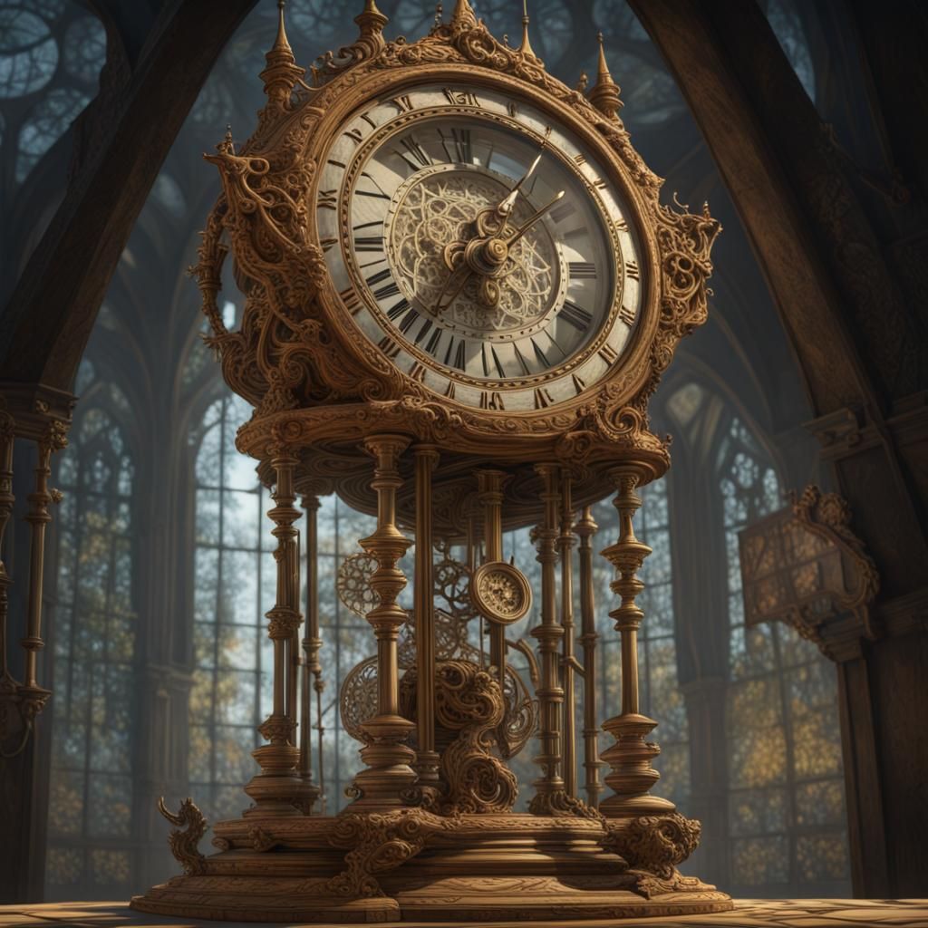 Sci-Fi Medieval Clock in Surreal Style