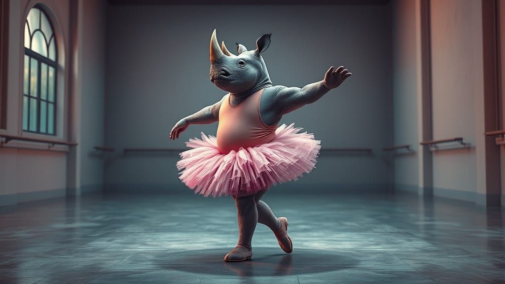 Rhinoceros Ballerina in Dance Studio, Hyperdetailed Concept ...