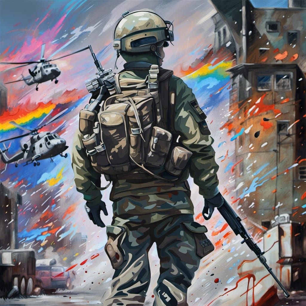 Military Homecoming with Helicopters in Graffiti Art