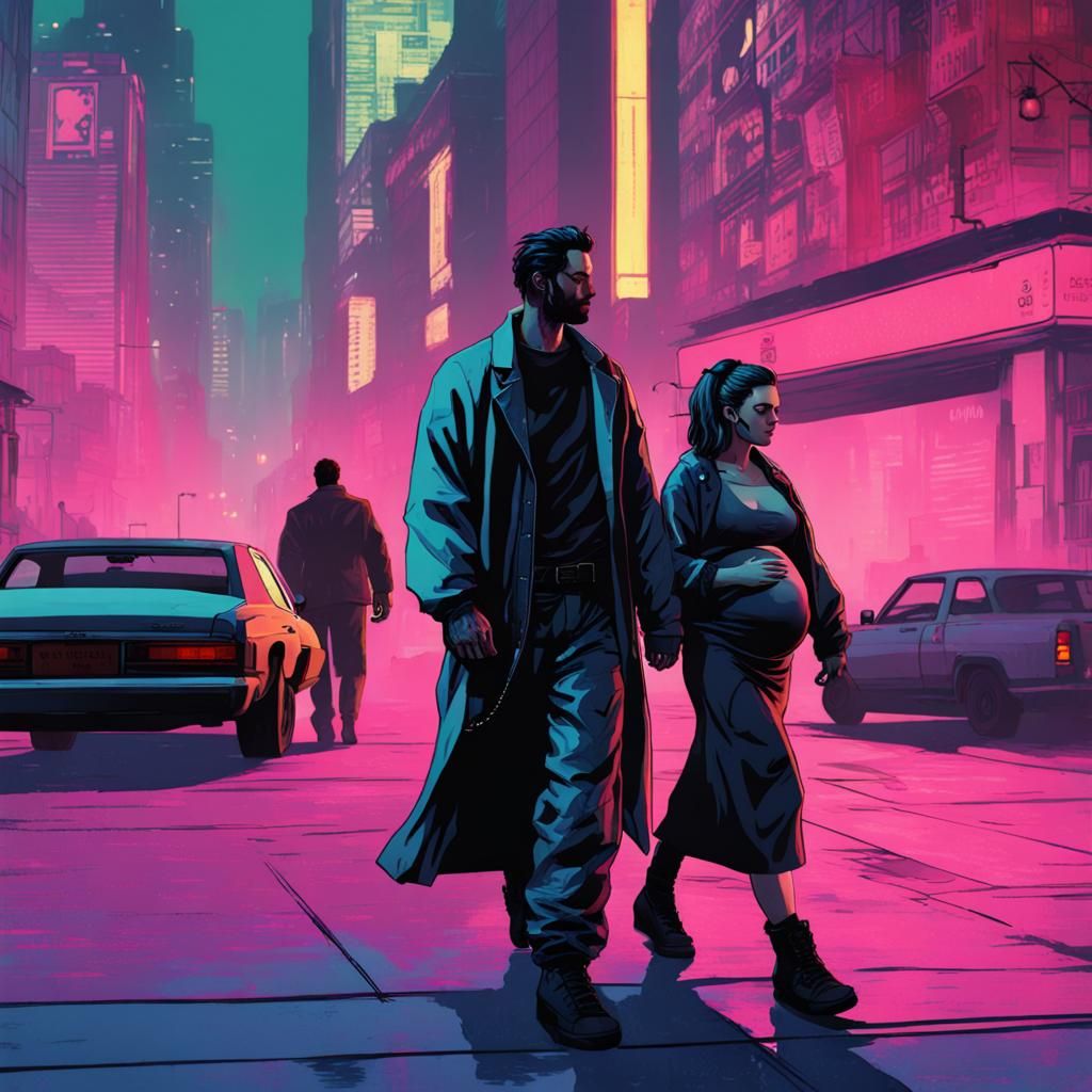 Cyberpunk Nativity: Mary and Joseph in Neo-Bethlehem