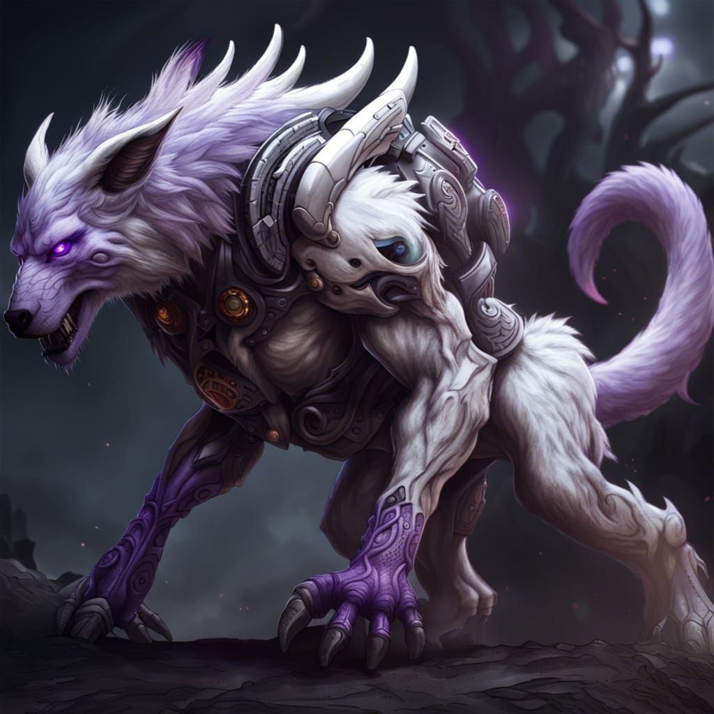 Cybernetic Werewolf Centaur with Glowing Eyes