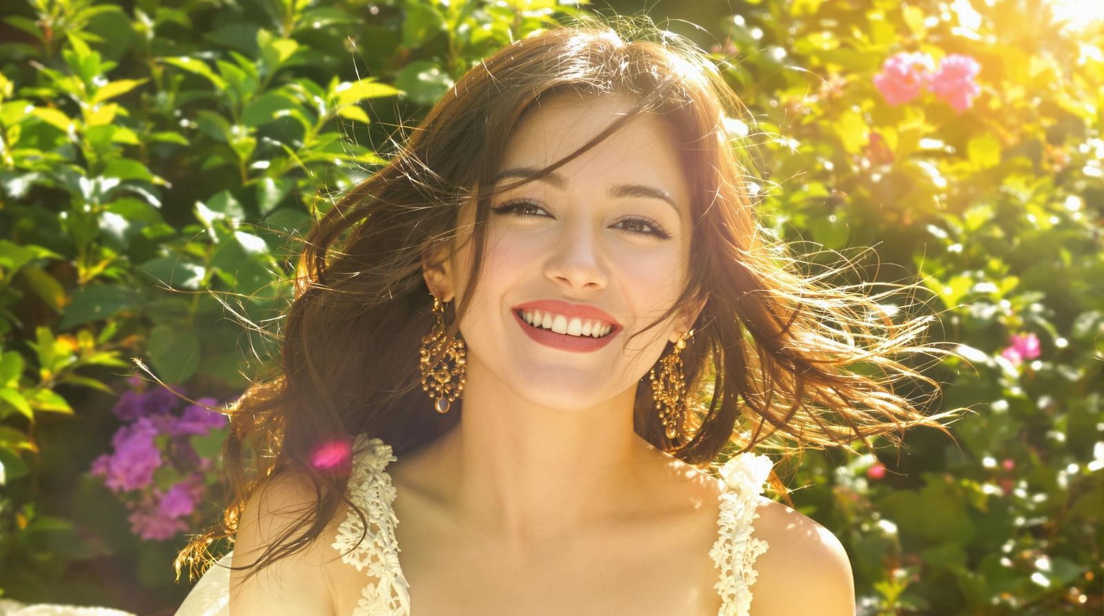 Radiant Realistic Woman in Sunny Bliss