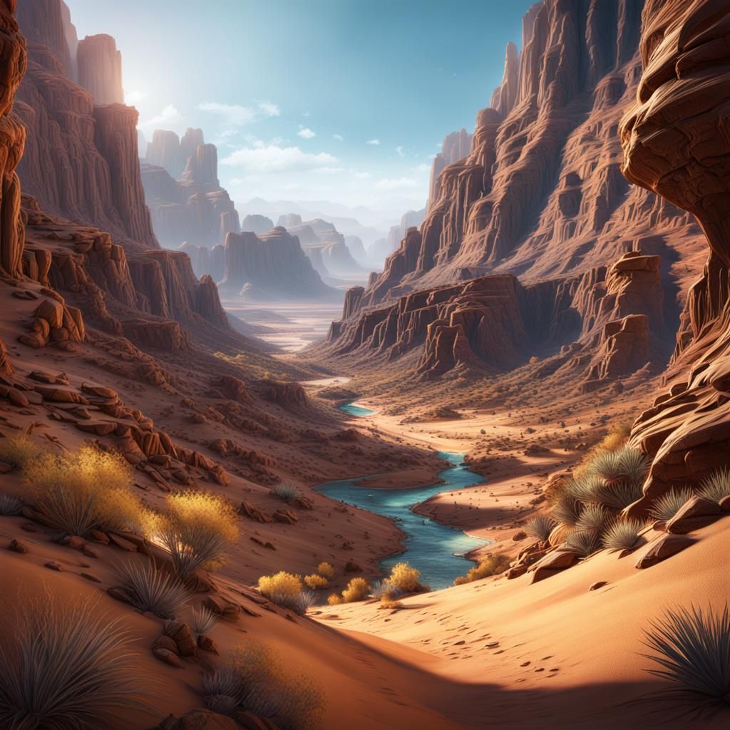 Hyperrealistic Desert Canyon Digital Art