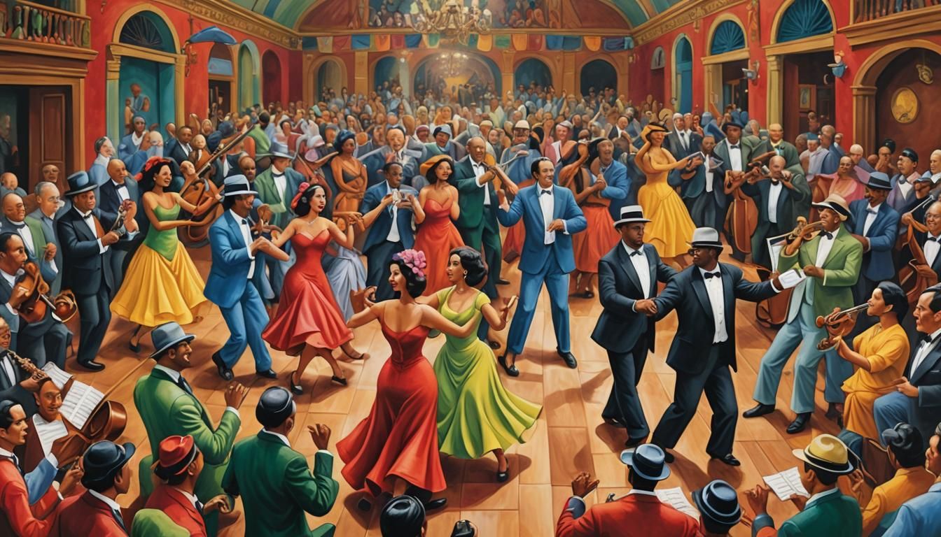 Cuban Band and Mambo Dancers, Colorful Figurative Art
