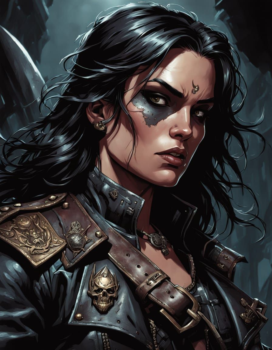 Hyperrealistic Pirate Queen in Dark Fantasy Setting