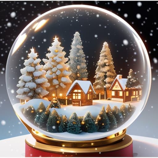 Snowy Christmas Wonderland in a Golden-Hued Snow Globe