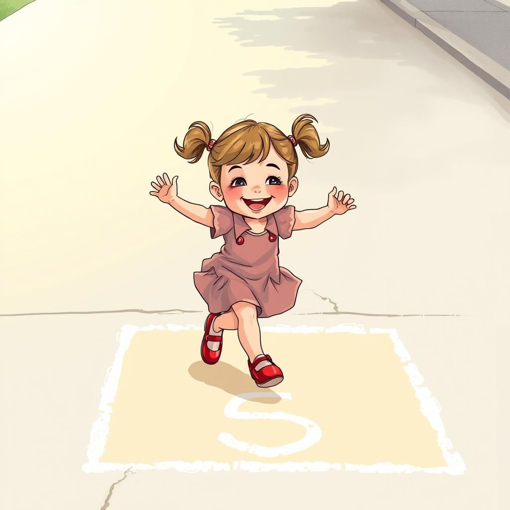 Child's Hopscotch Game in Expressive Comic Style