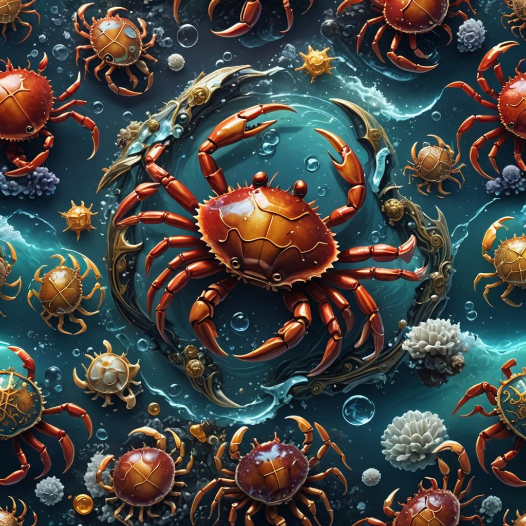 Cancer Zodiac Crab in Deep Ocean