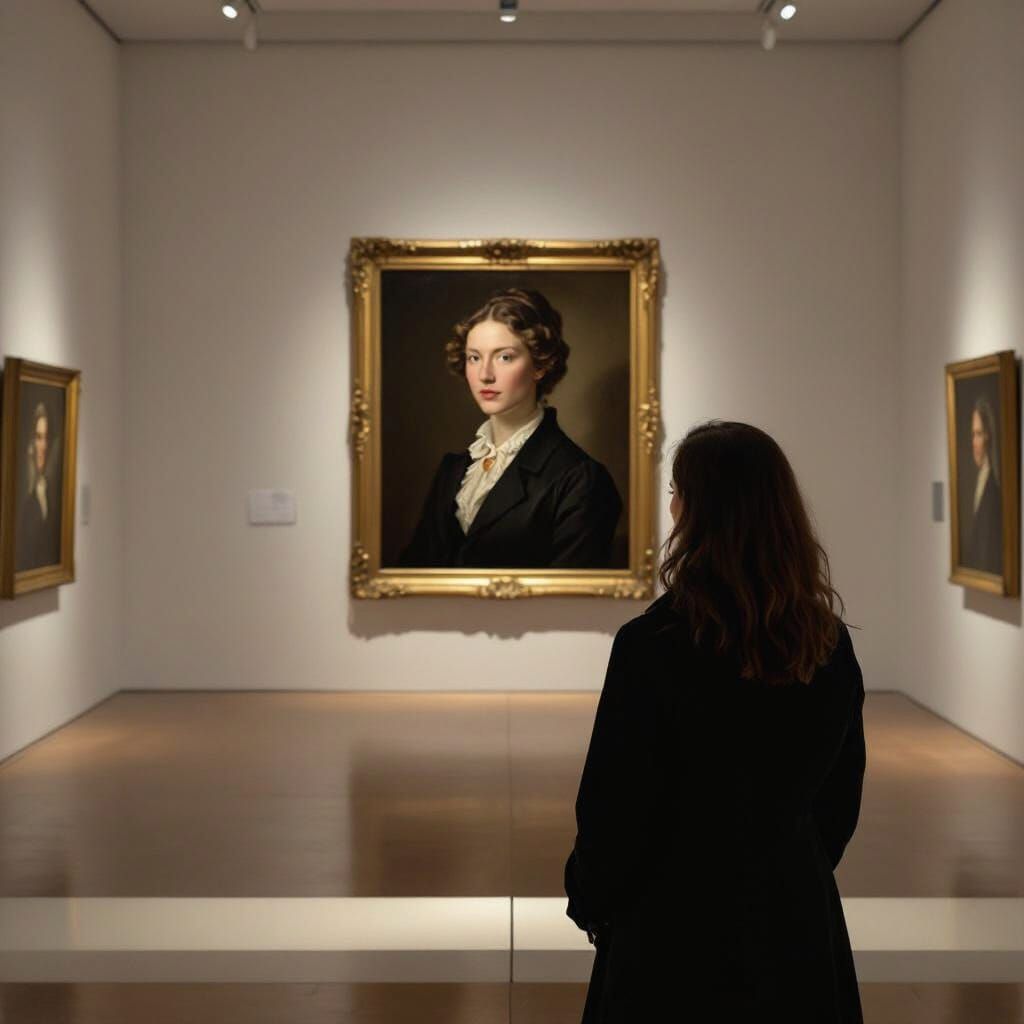 Gallery Visitor Contemplates Their Hyperrealistic Oil Portra...