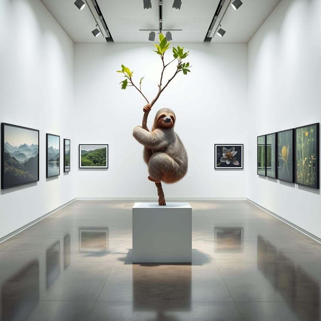 Still Sloth in Museum Gallery as Erwin Olaf Style Photograph...