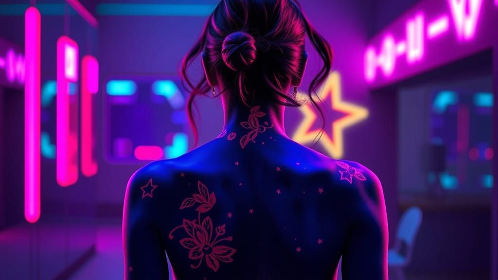 Ethereal Goddess Illuminated in Neon Light