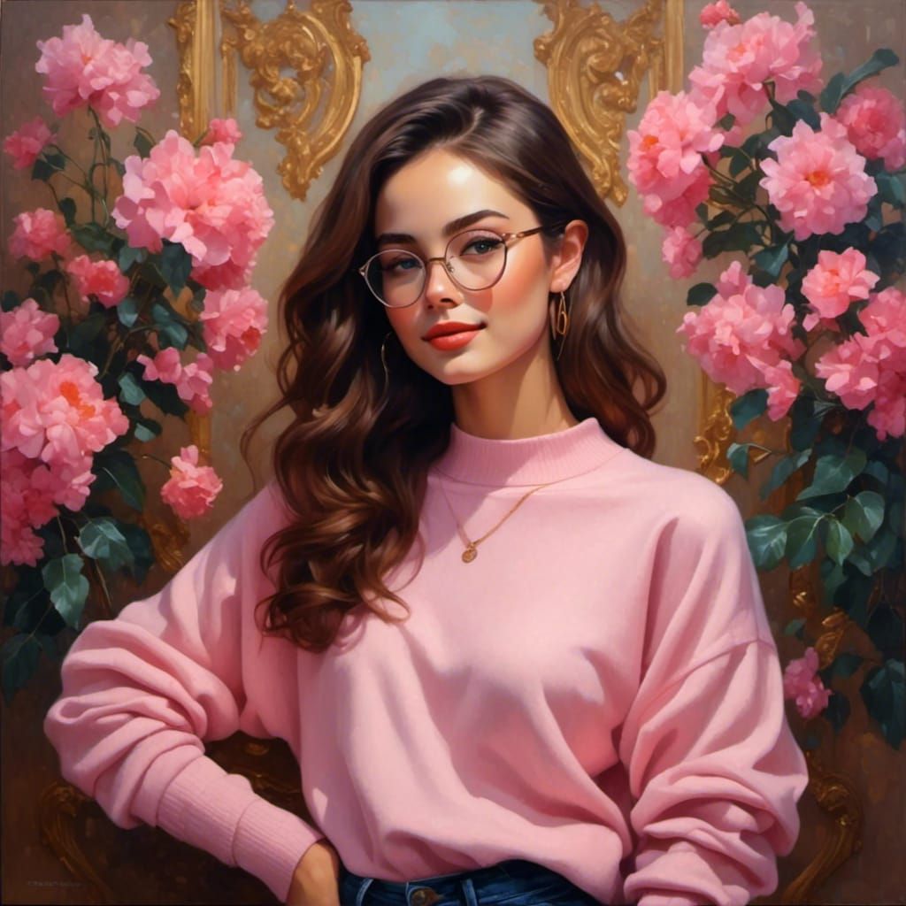 Portrait of Brunette with Glasses as Oil Painting