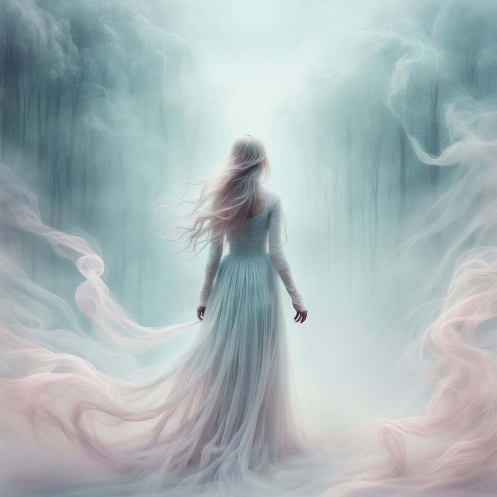 Ethereal Lady Ascending in Surreal Dreamscape