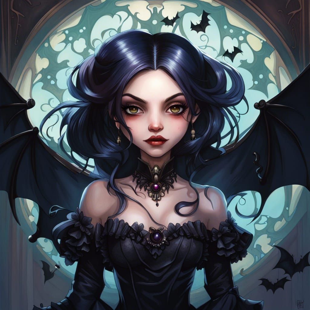 Gothic Victorian Vampire Woman in Anime Style