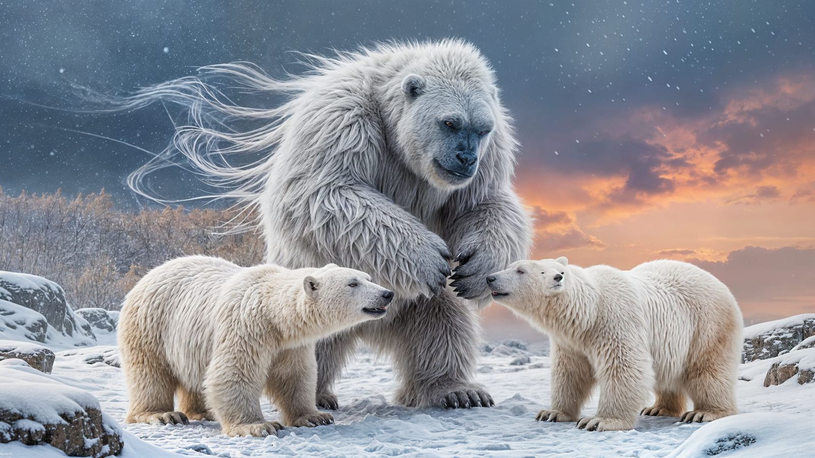 Massive Yeti Fights Polar Bears in Snowy Blizzard