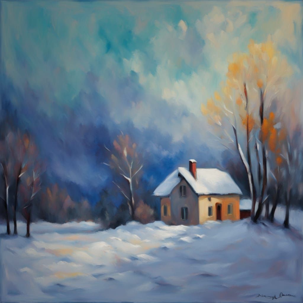 Expressionist Winter Landscape with Icicles and Snow