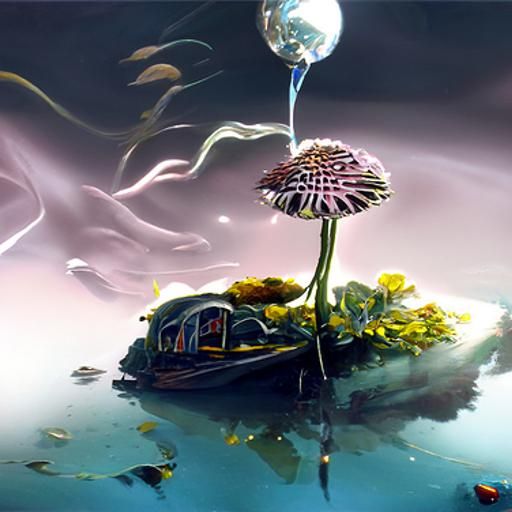Misty Island Dreamscape with Floating Girl