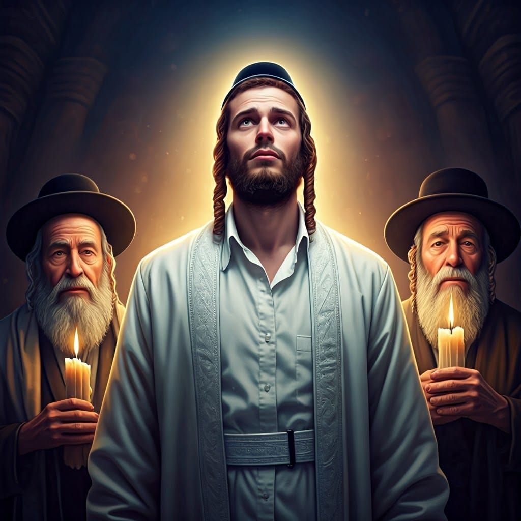 Rabbi in Ecstasy with Elderly Mentor and Fellow Devotee