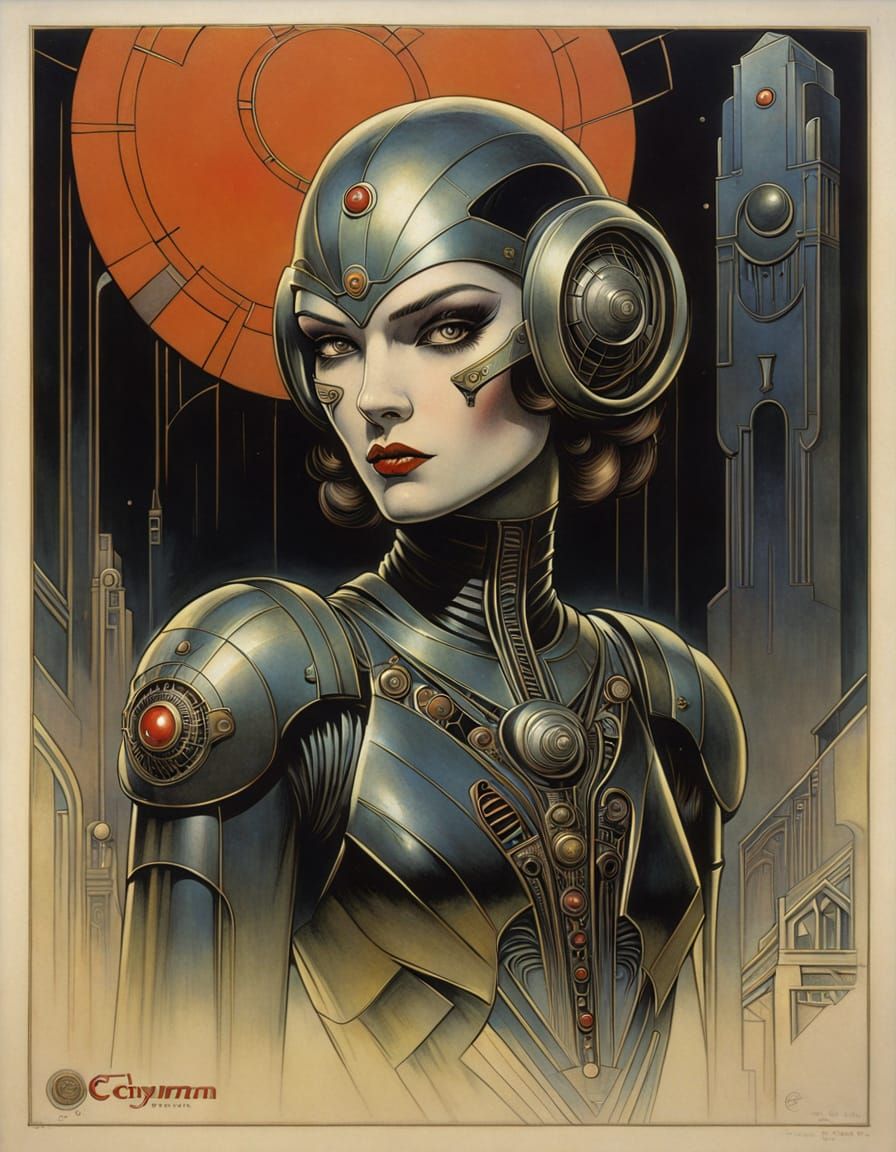Art Deco Cyborg Femme Fatale Illustration