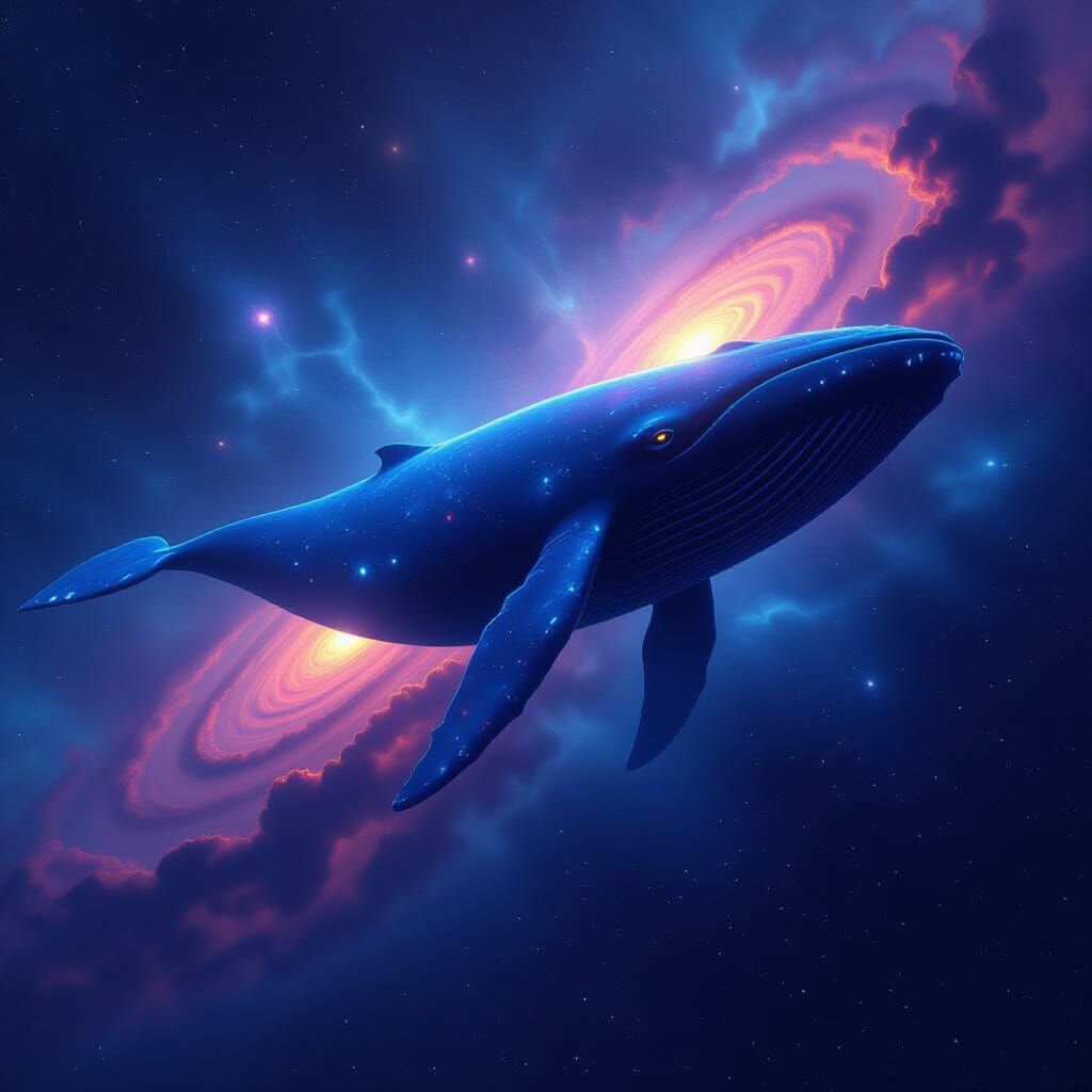 Bioluminescent Whale in Cosmic Nebula