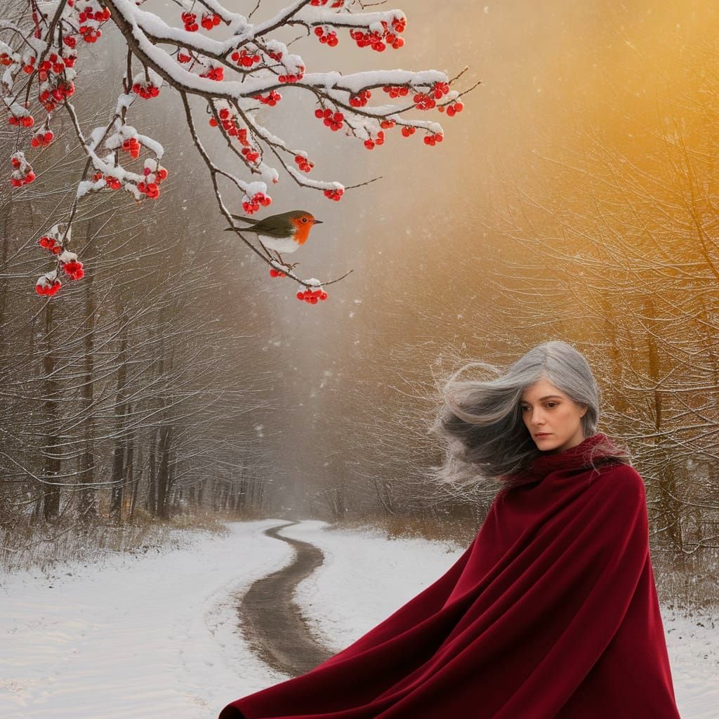 Surreal Winter Robin in the Style of Salvador Dali