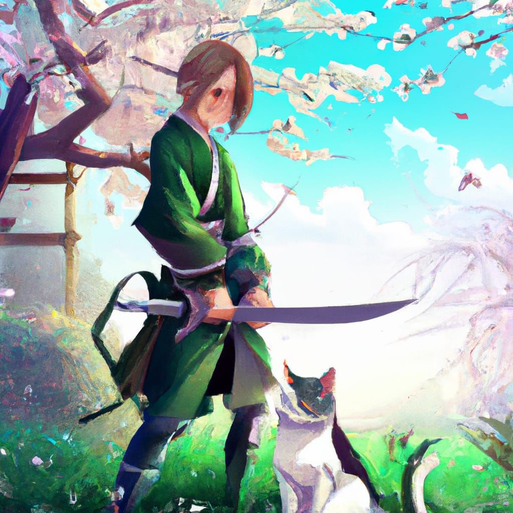 Young Samurai Practicing Sword Skills in Anime Style