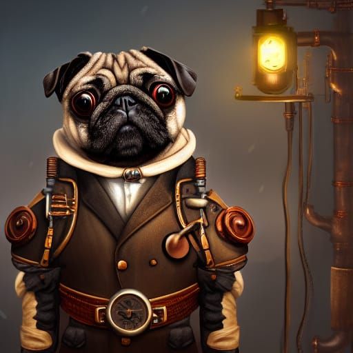 Steampunk Pug Dog in Detailed Matte Painting