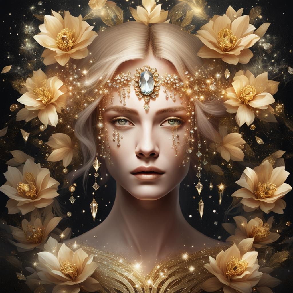 Jeweled Flower Woman: Pre-Raphaelite Concept Art