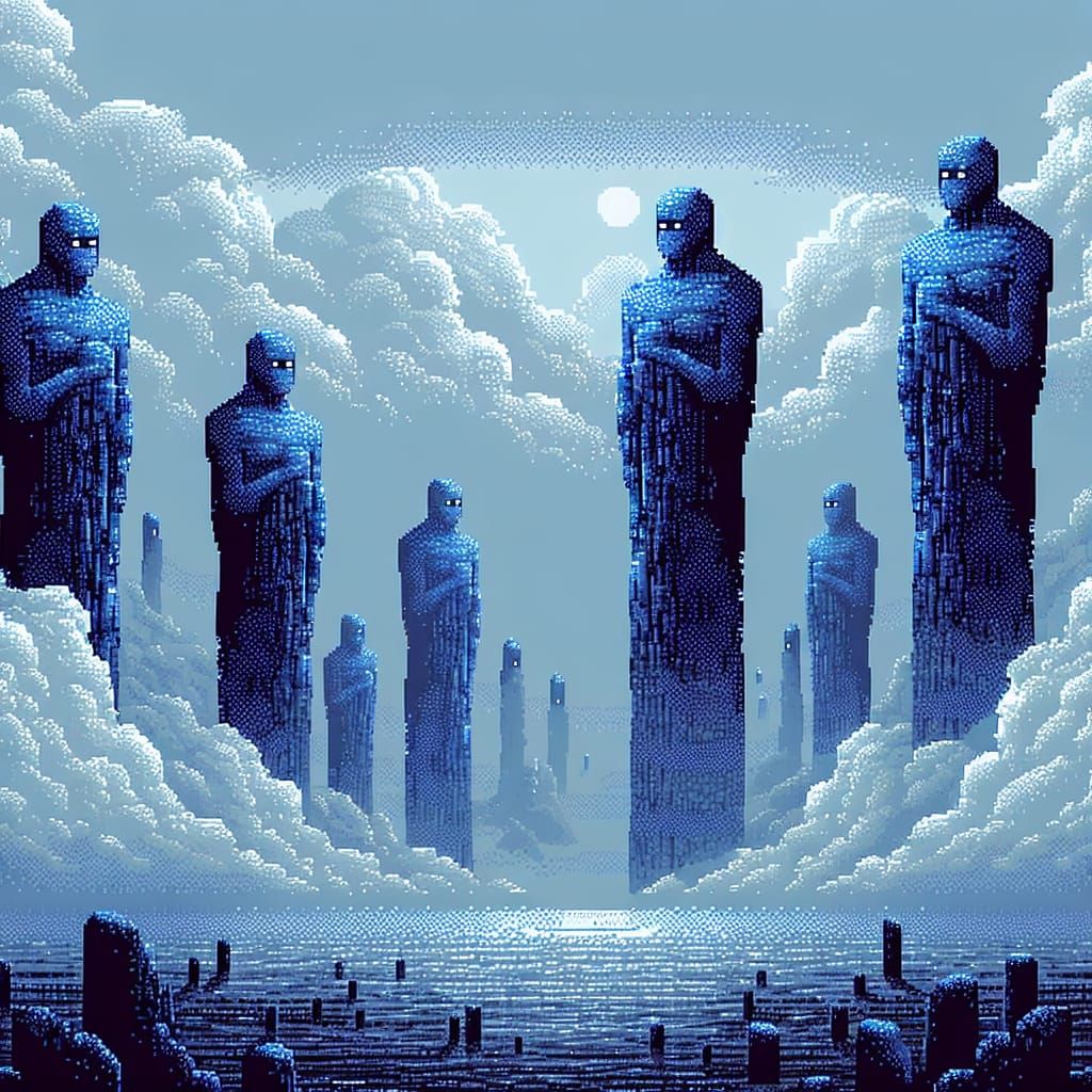 Pixel Art: Towering Faceless Gods of the Horizon