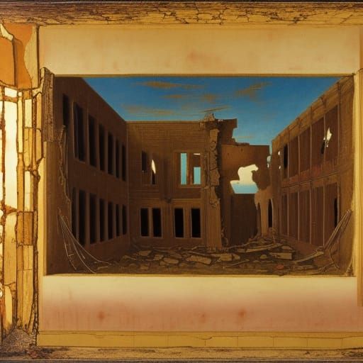 Ruins of a Burnt Theater: A Dark Surreal Scene
