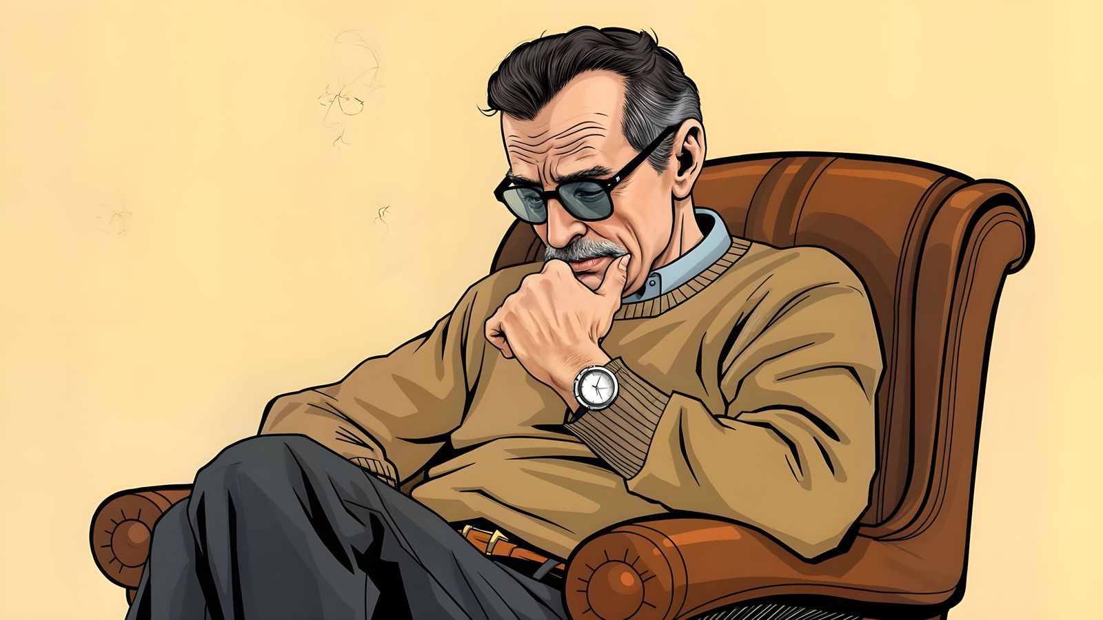 Thoughtful Man in Chair: Classic Comic Book Art