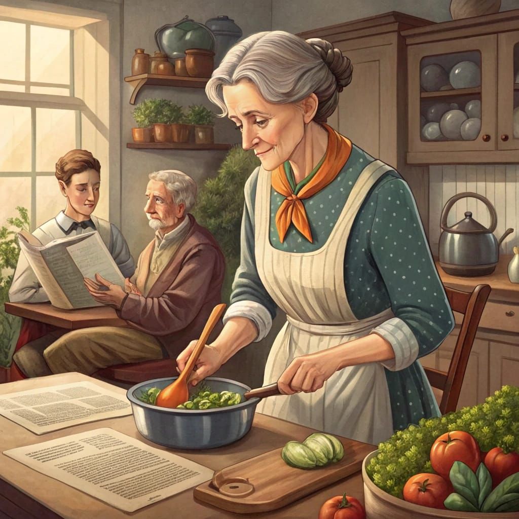 Motherly Devotion in a Warm Kitchen Scene