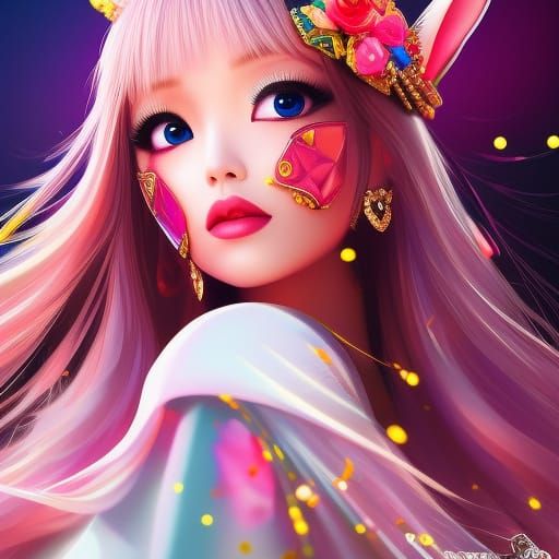 Kawaii Rabbit Fashionista in Hyperrealistic Splash Art