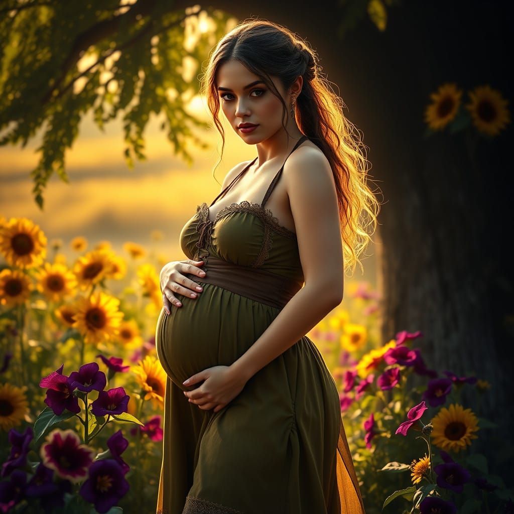 Mystical Peasant Woman in a Golden Meadow