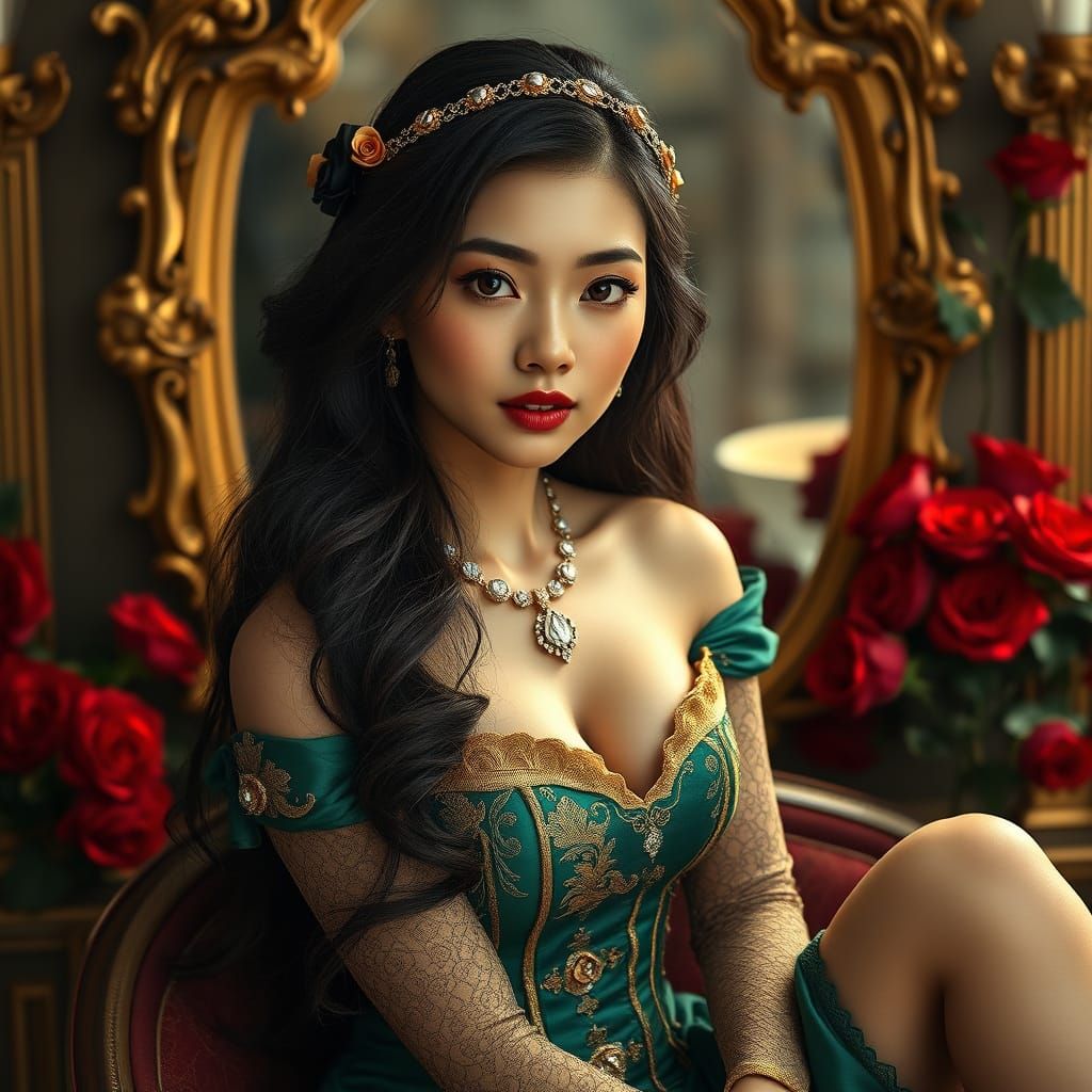 Elegant Taiwanese Woman in Baroque-Inspired Corset Gown