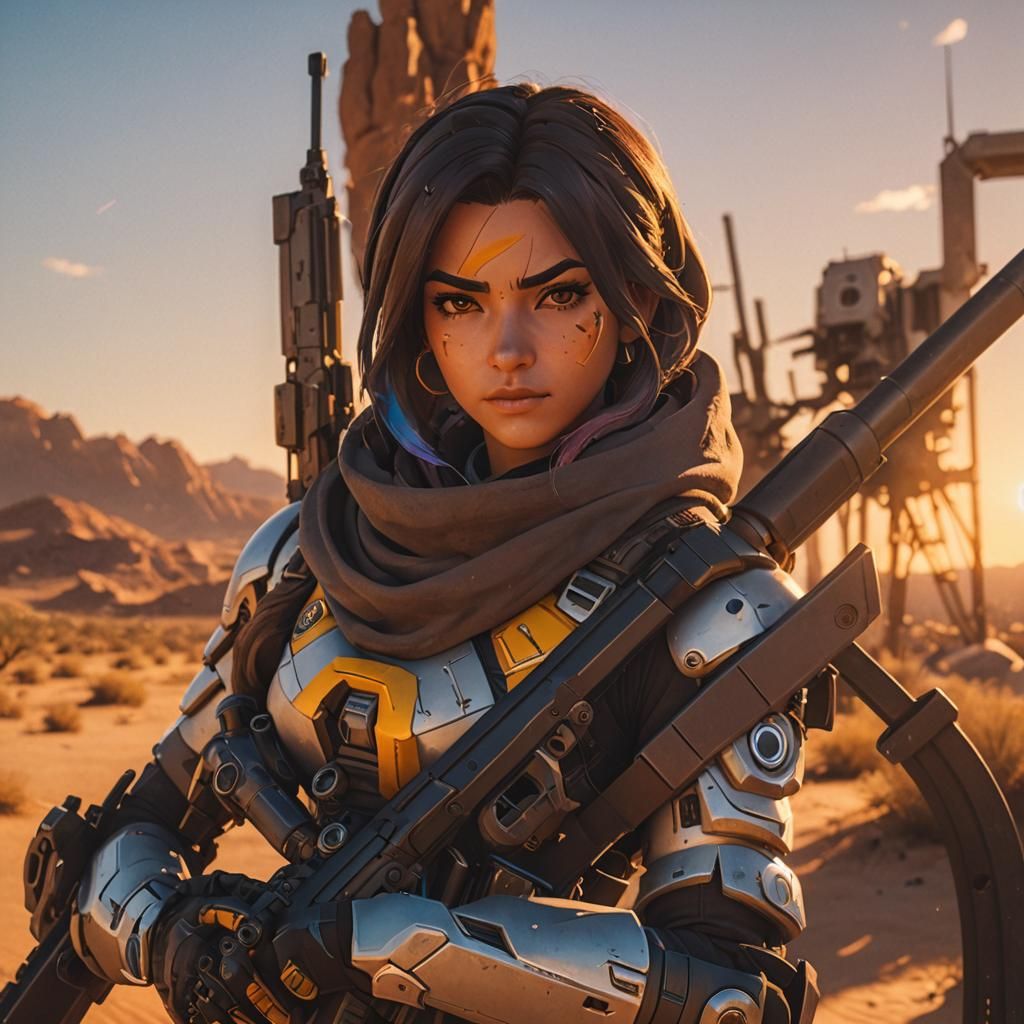 Cinematic Desert Sunset Silhouette in Film Noir Style