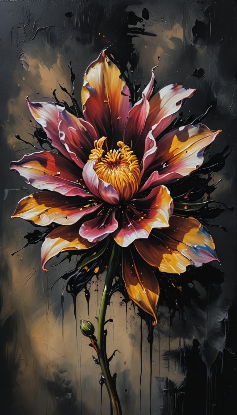 Blooming Flower Merges: Hyperrealistic Oil Painting