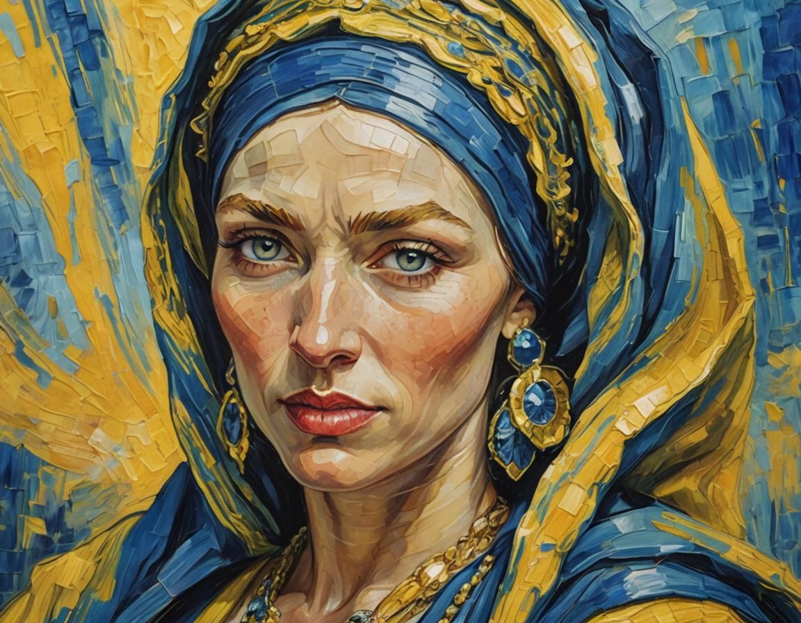 Woman Belly Dancer Portrait in Impasto Style