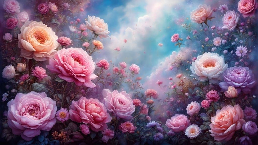 Surreal Rainbow Flower Art in Cubist Style