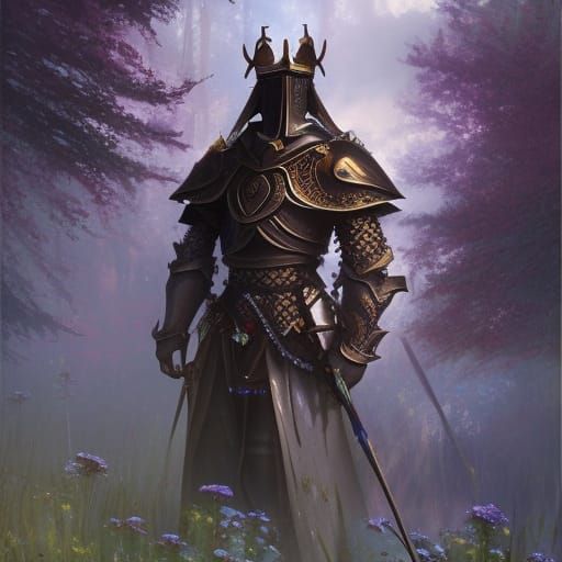 Dark Elf Knight in Enchanted Forest, Fantasy Art